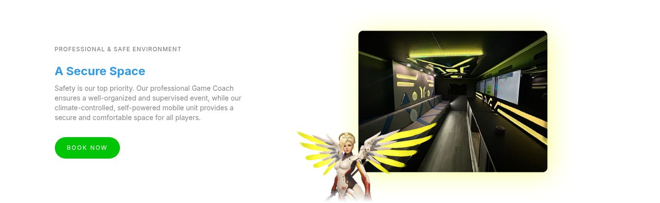 Rollcade homepage module explaining the professional and safe event environment.