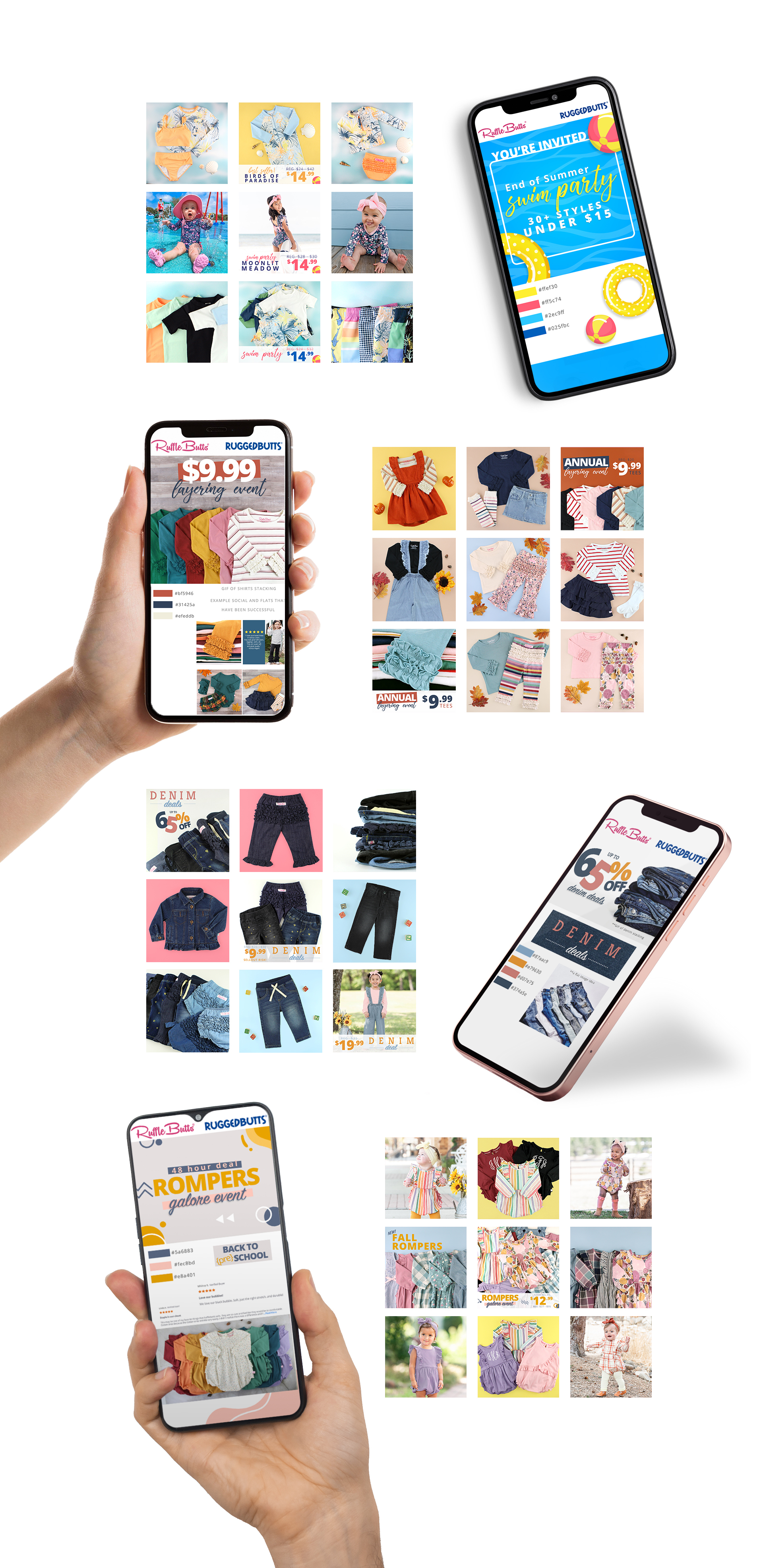 RuffleButts social campaign families for seasonal promotions, merchandising stories, and product offers.