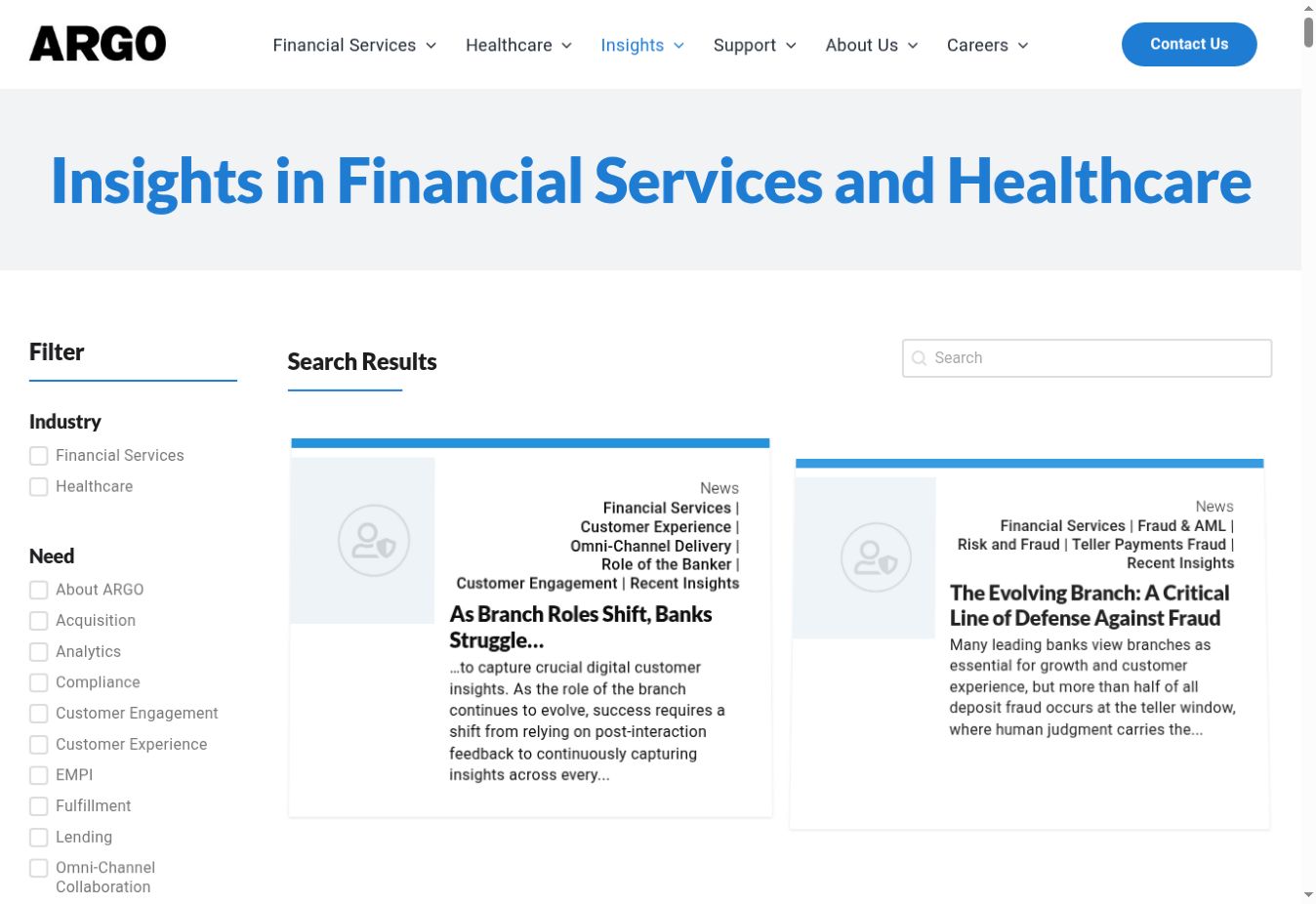 ARGO Insights hub with a consistent editorial card and filtering system.