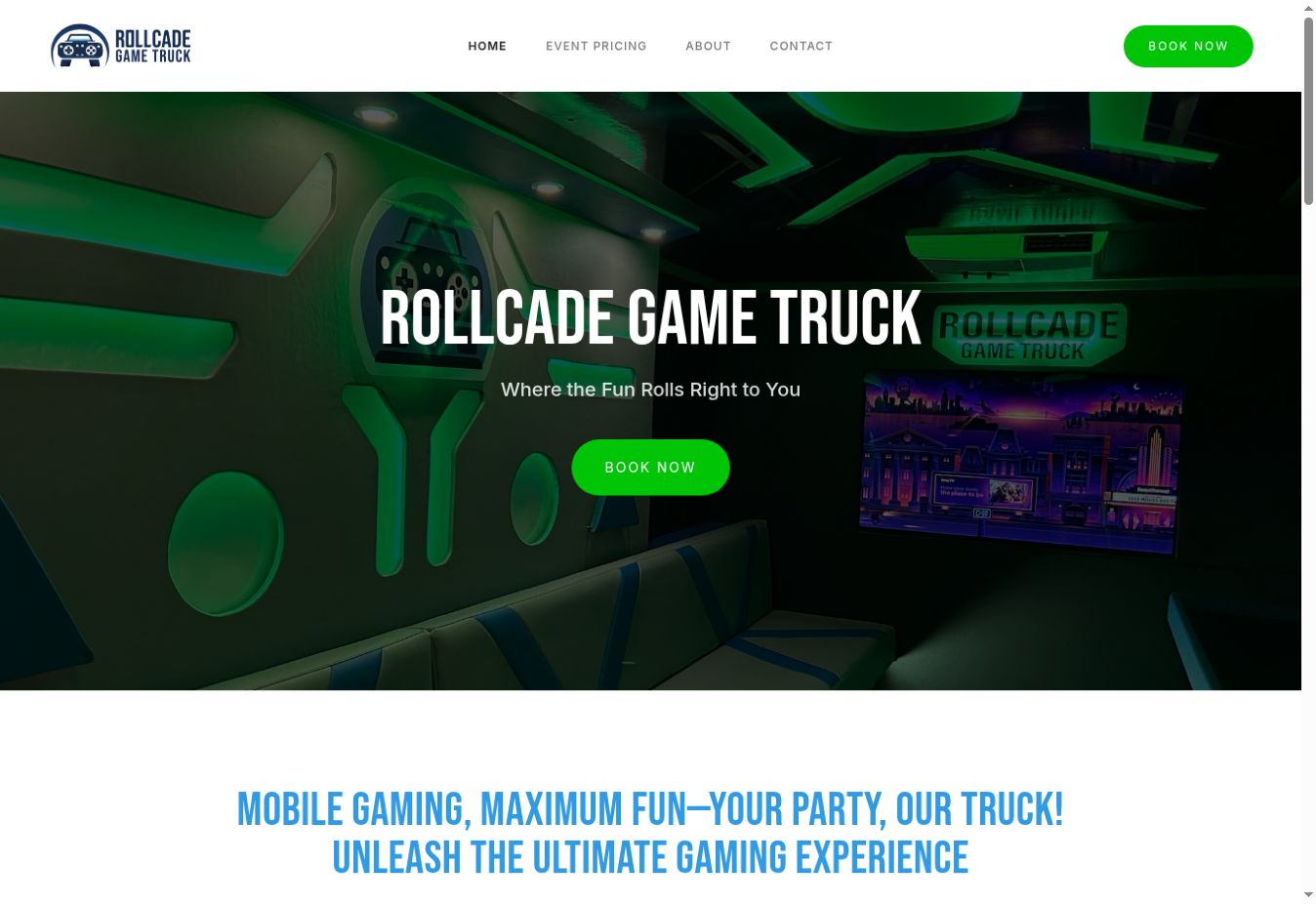 Rollcade Game Truck homepage designed, developed, and published by Austin Dupio.